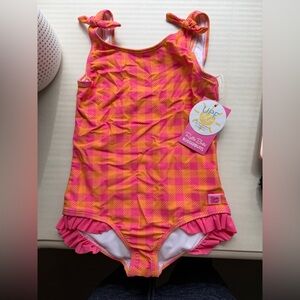 Ruffle Butts Pink & Orange Gingham Ruffle One-Piece Swimsuit